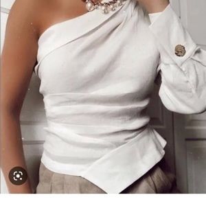 Zara asymmetrical one sleeve top with gold button